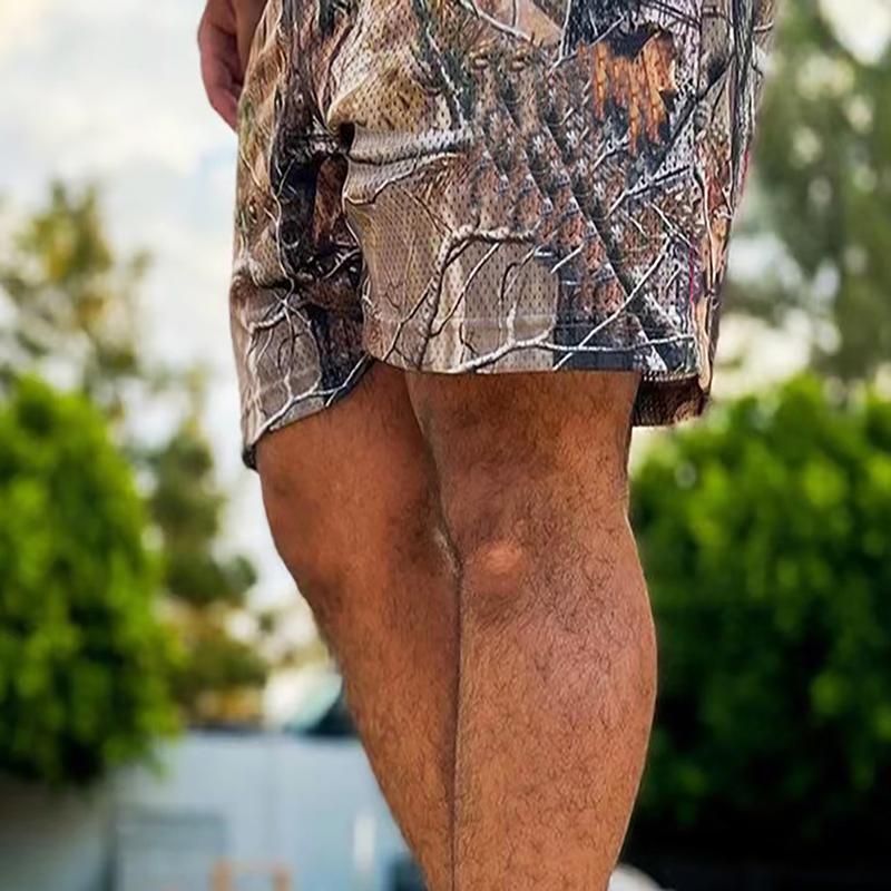 Camouflage Camo Shorts New casual comfort Old tree high waist shorts Men's muscle fitness quarter pants mesh breathable, men'sand women's elastic shorts Menswear Underwear Tropical Trouser Polyester Stylish Loose Outdoor