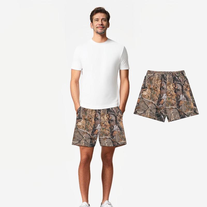 Camouflage Camo Shorts New casual comfort Old tree high waist shorts Men's muscle fitness quarter pants mesh breathable, men'sand women's elastic shorts Menswear Underwear Tropical Trouser Polyester Stylish Loose Outdoor