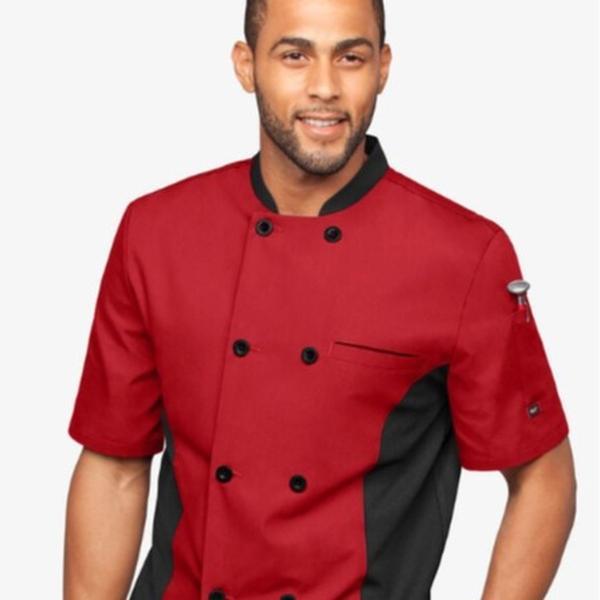 LIGHTWEIGHT Men's 2-Pocket Short Sleeve w  Mesh Side Panels Chef Coat