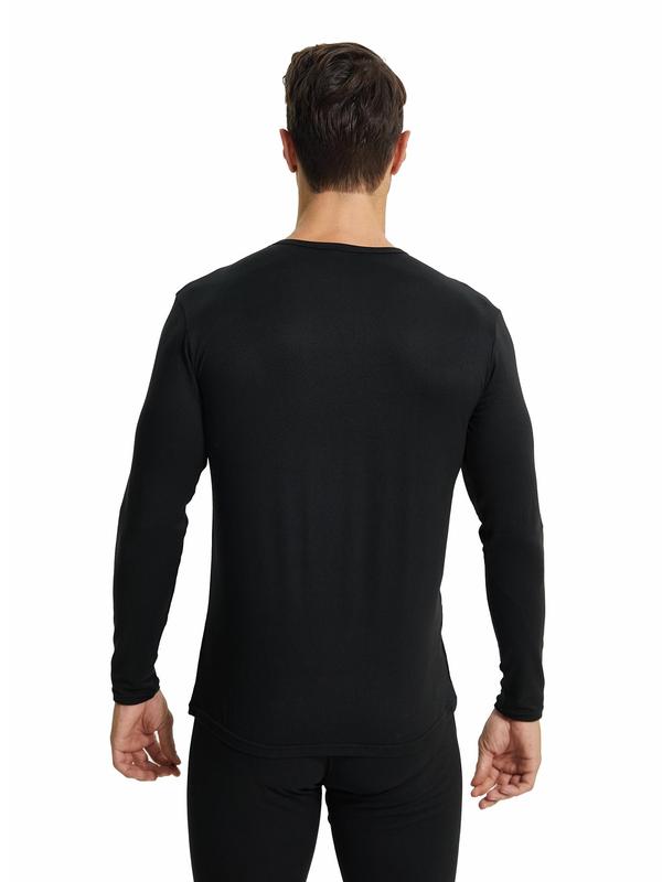 Men's Solid Long Sleeve Thermal Underwear Top, Casual Comfy Round Neck T-shirt for Fall & Winter, Men's Thermal Underwear for Daily Wear