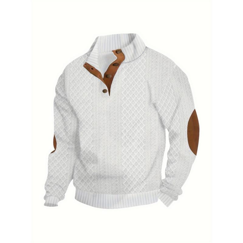 2pcs Men'S Casual Mandarin Collar Knit Sweaters, Polyester Blend, Long Sleeve, Slight Stretch, Solid Color, Button Detail, Regular Fit, for Hiking & Outdoor, Spring Fall Collection