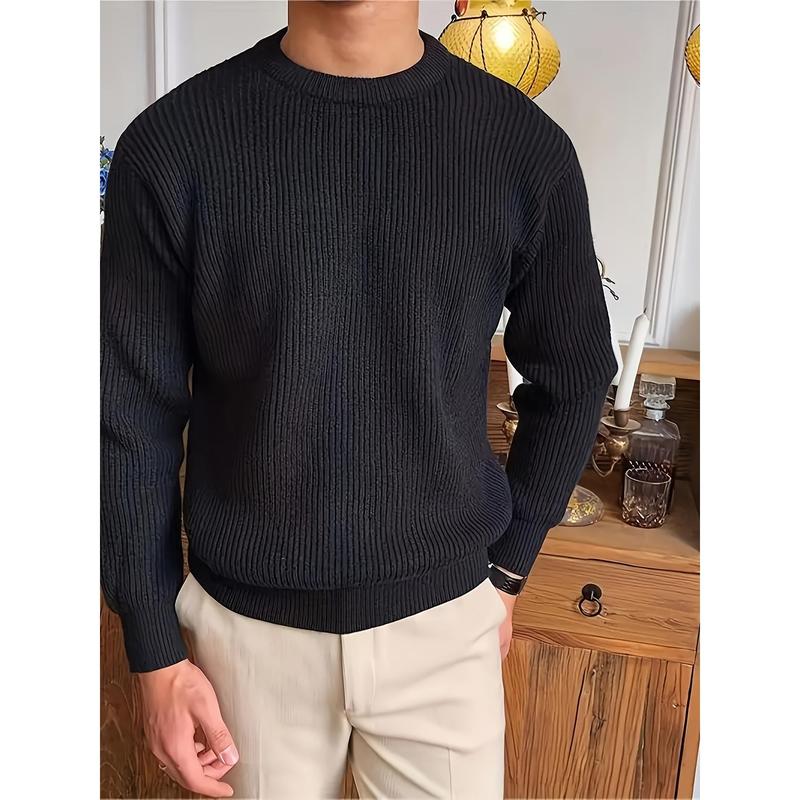 [Striped Knitted Sweater]Men's Round Neck Knitted Sweater, Warm, Autumn Winter