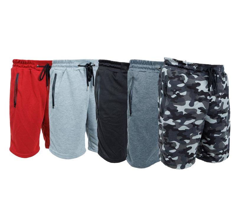 Lucky No.1 Men's 3-Pack Soft Casual Fleece Sweat Shorts with Zipper Pockets - S-3XL Sizes and Elastic Waistband for Added Comfort Fabric Menswear