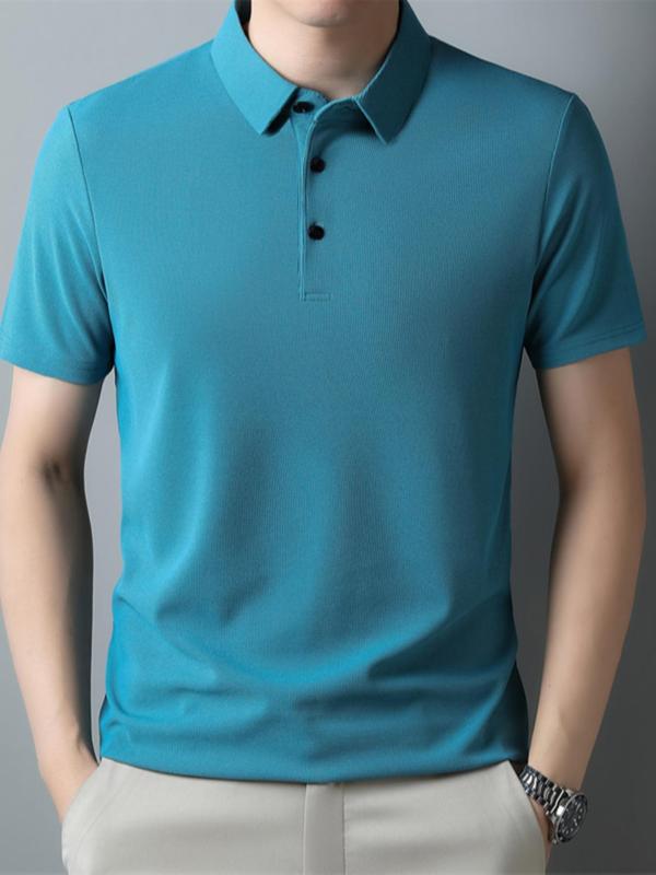 Men's Solid Short Sleeve Polo Shirt, Regular Fit Casual Fashion Button Collared Top for Summer, Men's Clothes for Daily Wear