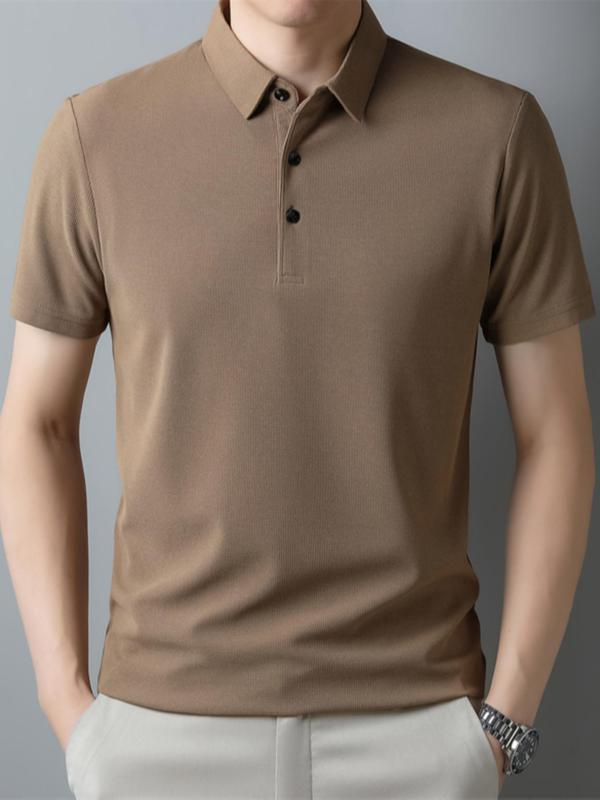 Men's Solid Short Sleeve Polo Shirt, Regular Fit Casual Fashion Button Collared Top for Summer, Men's Clothes for Daily Wear