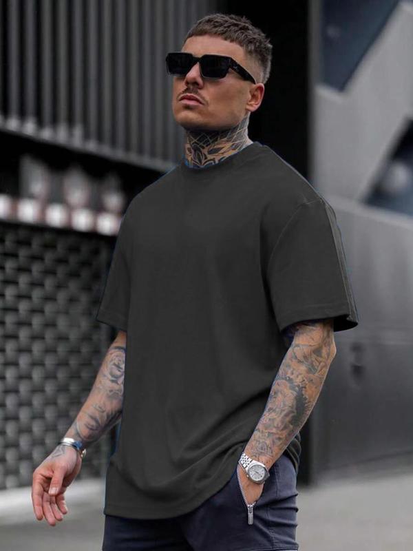 Men's Loose Solid Drop Shoulder Tee, Casual Short Sleeve Round Neck T-shirt for Summer, Men's T Shirts, Streetwear Men's Top for Daily Wear, 90s Clothes