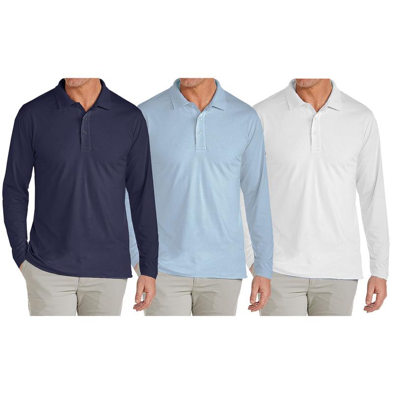 3-Pack Men's Long Sleeve Pique Polo Shirts