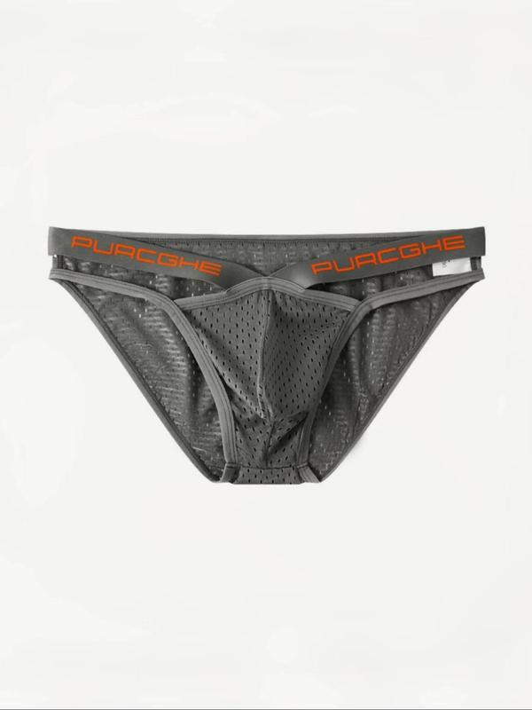 Men's Contrast Letter Tape Cut Out Brief, Breathable Comfy Underwear for Daily Wear, Men's Underwear for All Seasons