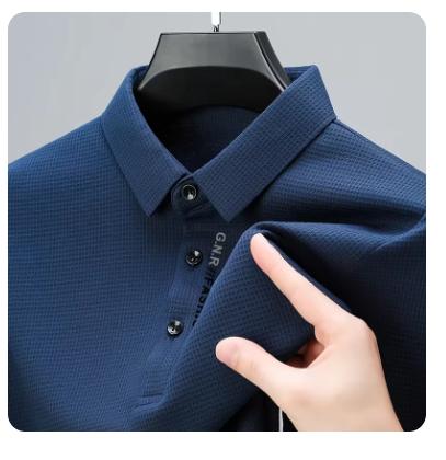 Men's Waffle Long Sleeved POLO Shirt with Letter Printed Lapel Casual Top