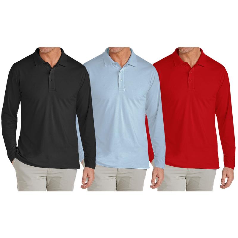 3-Pack Men's Long Sleeve Pique Polo Shirts