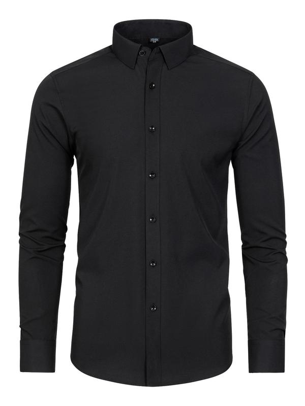 Men's Basic Button Front Collar Shirt, Slim Fit Long Sleeve Solid Top for Daily Office Work Wear, Shirts for Men, Streetwear, Men Business Formal Shirt for Spring Fall, Mens Outfit