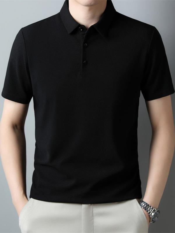 Men's Solid Short Sleeve Polo Shirt, Regular Fit Casual Fashion Button Collared Top for Summer, Men's Clothes for Daily Wear