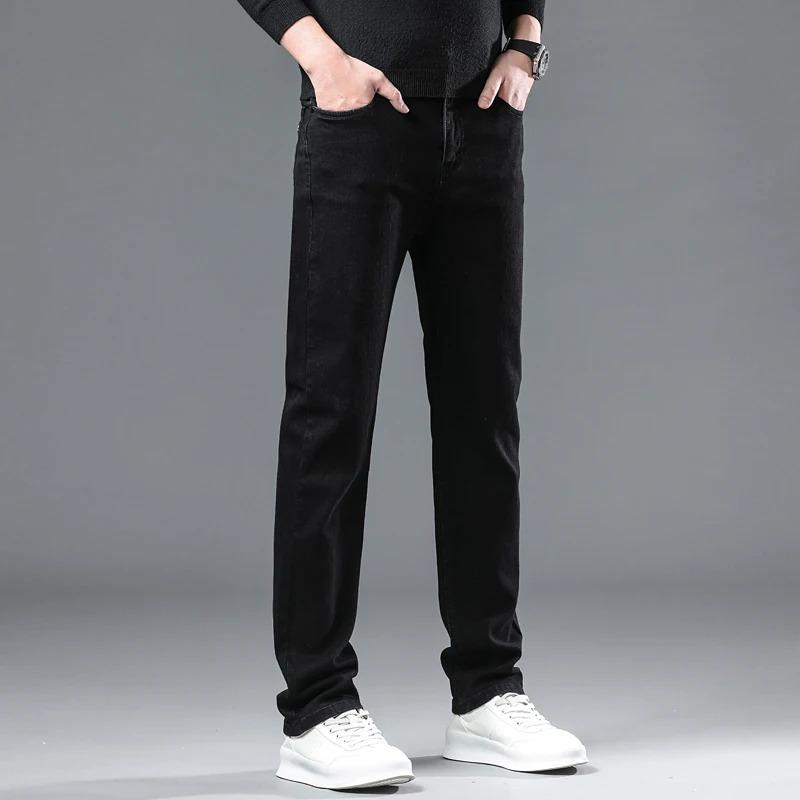 Men's pure black jeans version trendy straight fit pants men's comfortable elastic classic business jeans brand denim trousers