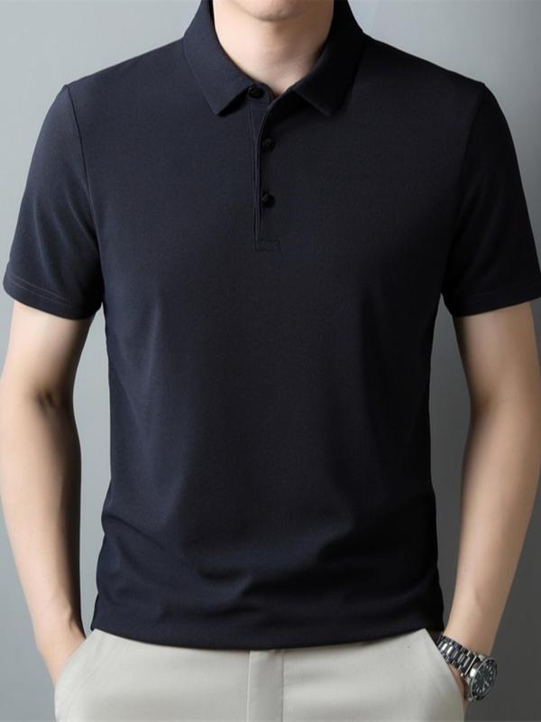 Men's Solid Short Sleeve Polo Shirt, Regular Fit Casual Fashion Button Collared Top for Summer, Men's Clothes for Daily Wear