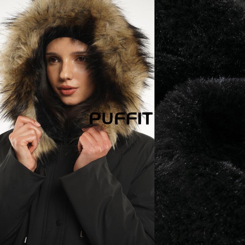 PUFFIT Unisex Faux Fur Mid-Length Hooded Parka With Large Pockets Unisex Coats, Winter Warm Basic Long Sleeve Women's and Men‘s Tops