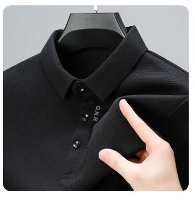 Men's Waffle Long Sleeved POLO Shirt with Letter Printed Lapel Casual Top