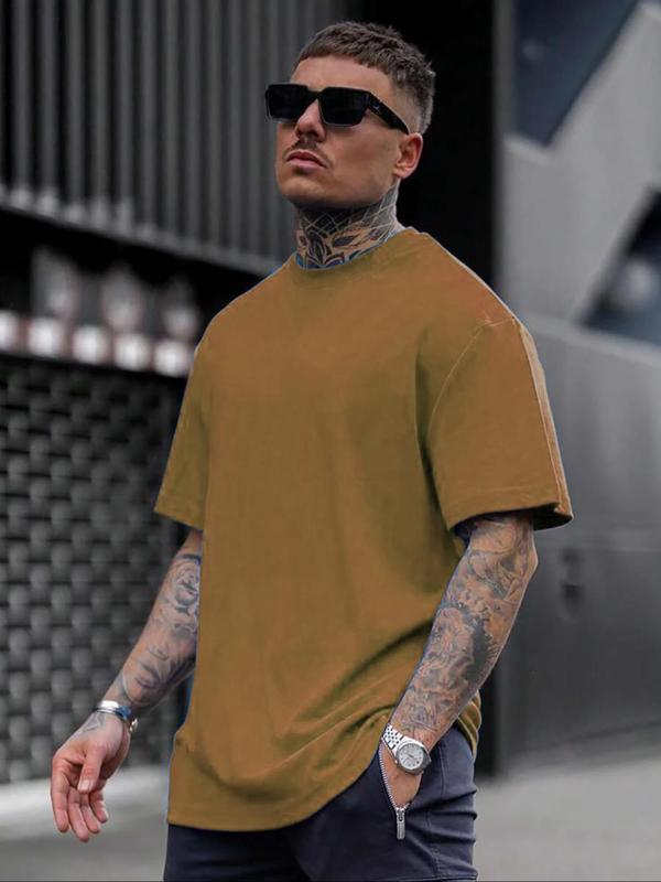 Men's Loose Solid Drop Shoulder Tee, Casual Short Sleeve Round Neck T-shirt for Summer, Men's T Shirts, Streetwear Men's Top for Daily Wear, 90s Clothes