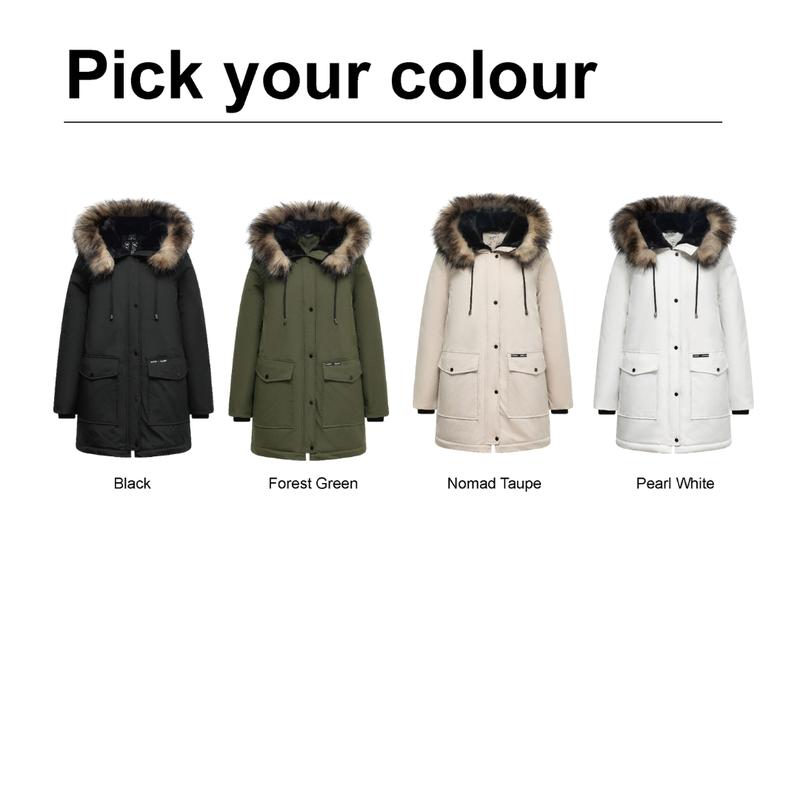 PUFFIT Unisex Faux Fur Mid-Length Hooded Parka With Large Pockets Unisex Coats, Winter Warm Basic Long Sleeve Women's and Men‘s Tops