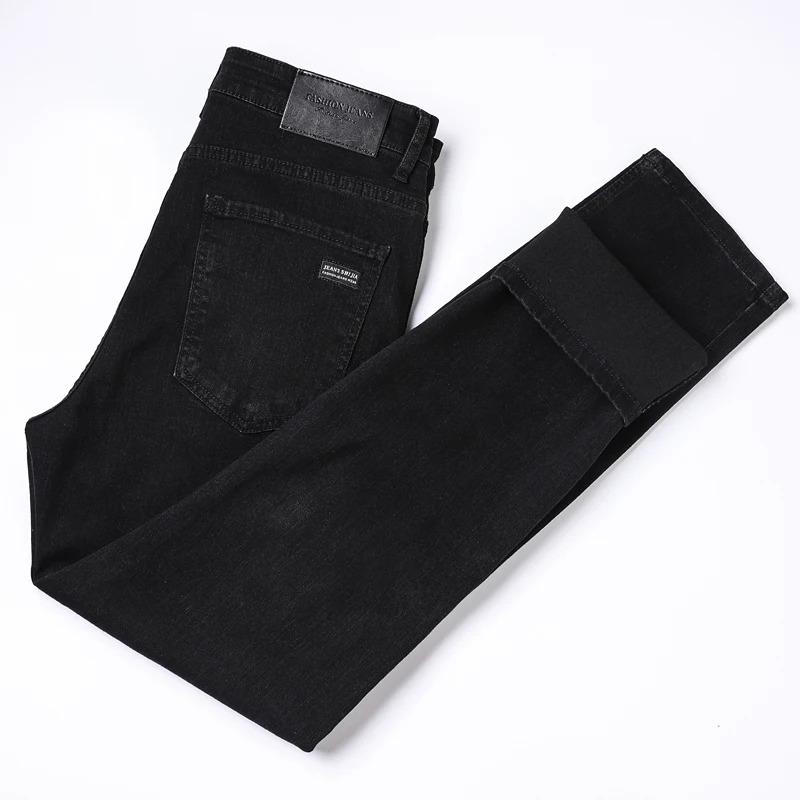 Men's pure black jeans version trendy straight fit pants men's comfortable elastic classic business jeans brand denim trousers