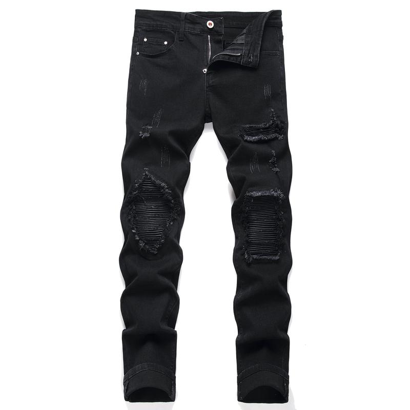 Men's Ripped Slim Fit Straight Leg Jean Denim Pant