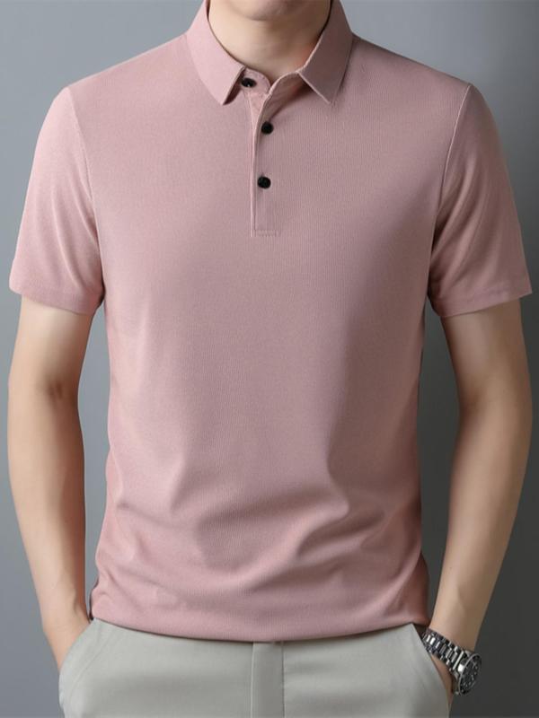 Men's Solid Short Sleeve Polo Shirt, Regular Fit Casual Fashion Button Collared Top for Summer, Men's Clothes for Daily Wear