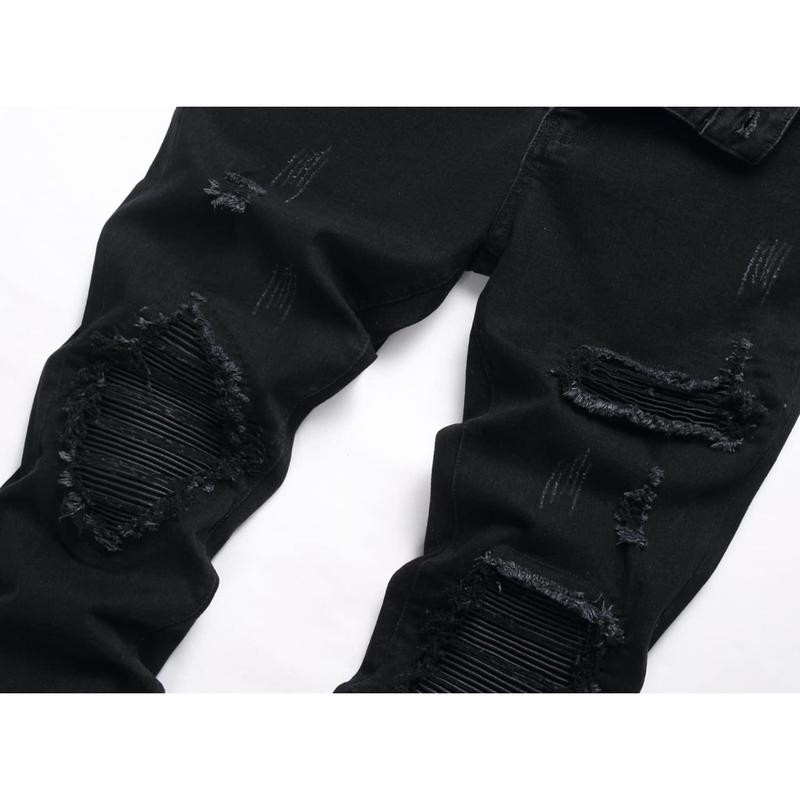 Men's Ripped Slim Fit Straight Leg Jean Denim Pant