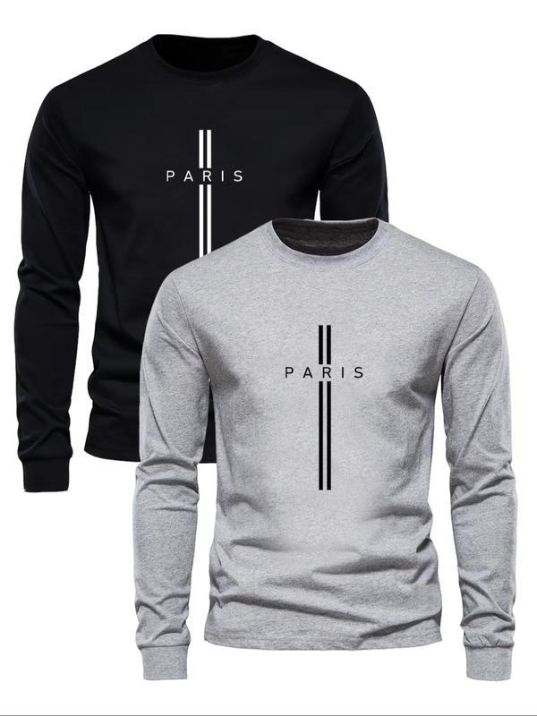 Men's Letters Print Round Neck Sweatshirt, Regular Fit Casual Long Sleeve Pullover for Fall & Winter, Vintage Sweatshirts, Men's Clothes for Daily Wear