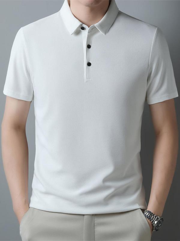 Men's Solid Short Sleeve Polo Shirt, Regular Fit Casual Fashion Button Collared Top for Summer, Men's Clothes for Daily Wear