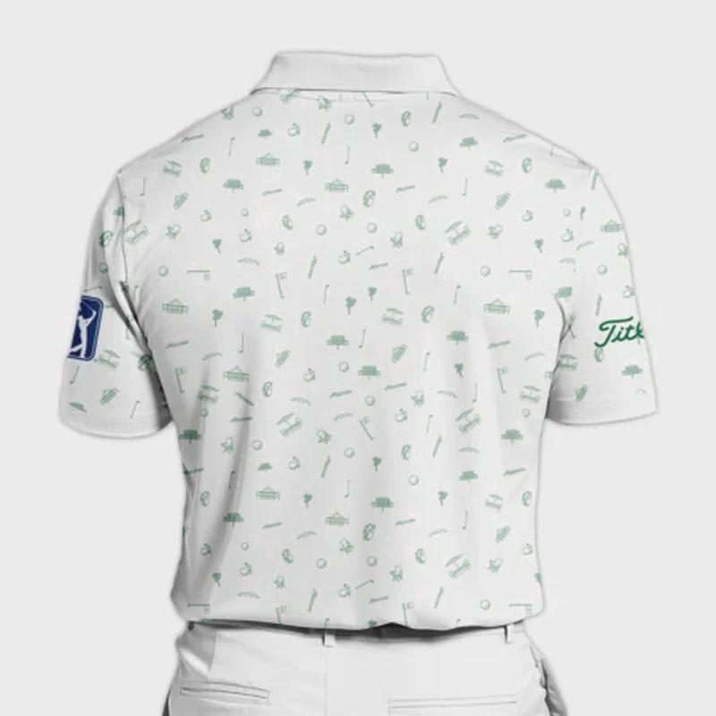 Iconic Augusta Masters Titleist Polo Shirt for Men - White & Green Sports Polo with Golf Sport Masters Tournament Pattern