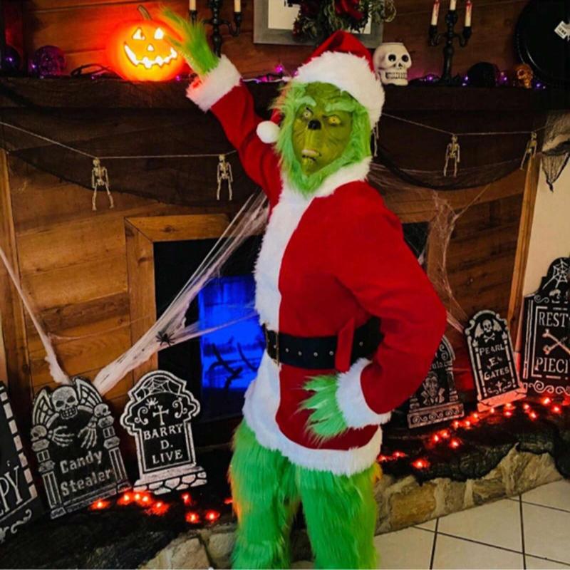 Christmas Santa Costume Halloween Green Monster Evil Costume For Women Men Santa Xmas Outfit Holiday Adult Cosplay