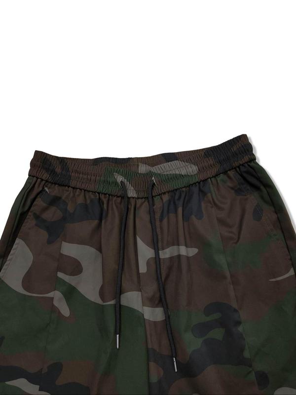 Men's Camo Print Drawstring Waist Split Hem Cargo Pants, Loose Street Fashion Flap Pocket Trousers, Mens Pants, Men's Summer Bottoms for Daily Wear