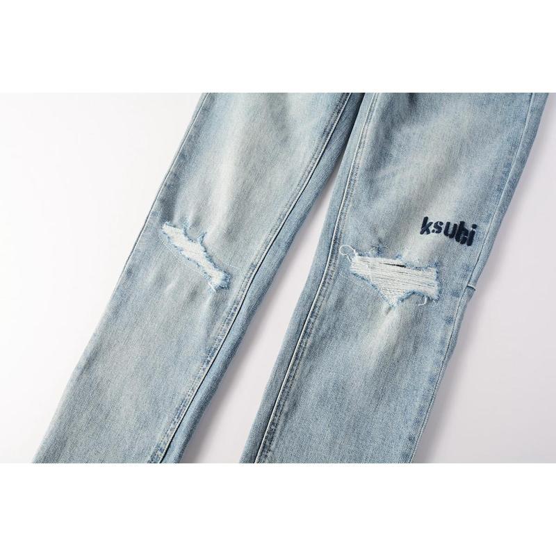 KSUBI brand Men's Jeans Casual Comfort Holes Fashionable Straight Skinny Slim Fit Jeans, Ripped Stretch Jeans Denim Pants