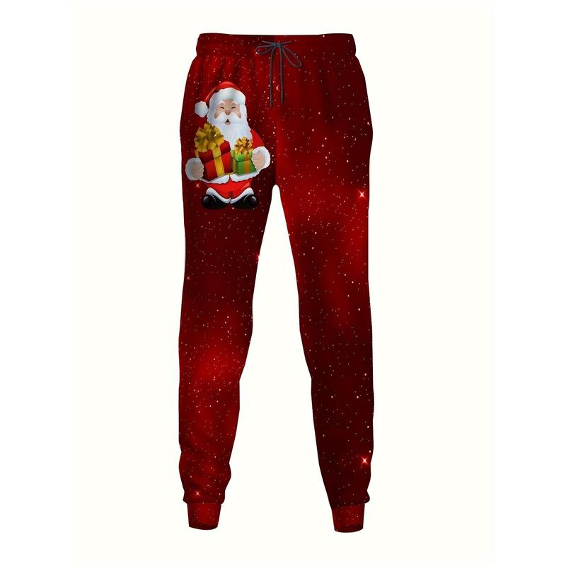 Winter Knitting Fabric Santa Claus Pattern 3D Printed Hoodie Suit-Regular Version, Casual Homewear% Polyester Sport Pants Suit, with Slight Elasticity, Hoodie and Suit