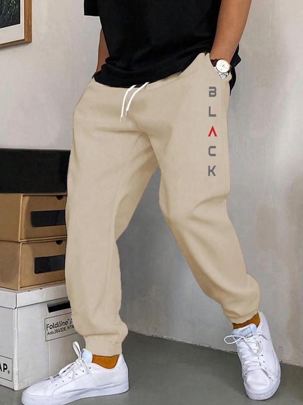 Men's Letter Print Drawstring Waist Sweatpants, Casual Regular Fit Pocket Jogger Pants for Daily Wear, Men's Trousers for All Seasons