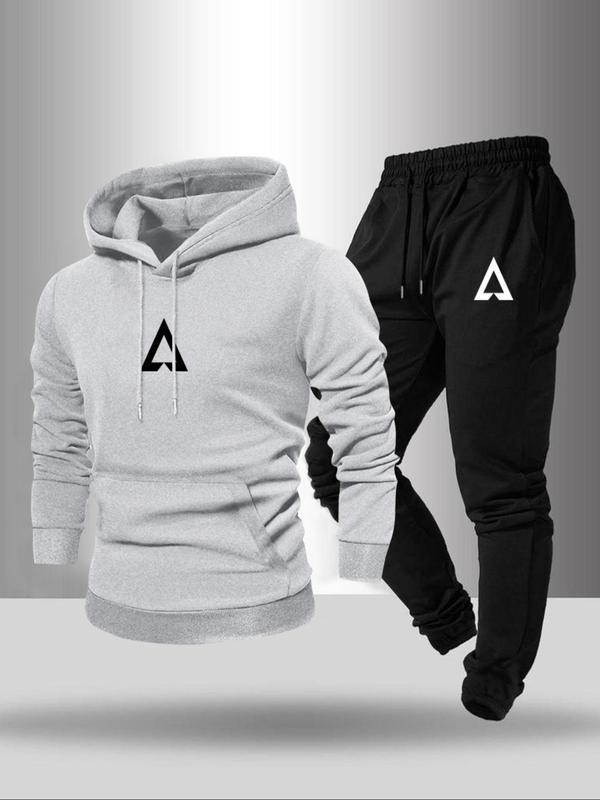 Men's Letter Print   Hoodie & Drawstring Waist Sweatpants Two-piece Set, Casual Loose Long Sleeve Hooded Sweatshirt & Jogger Pants for Fall & Winter, Men's Two-piece Outfits for Daily Wear