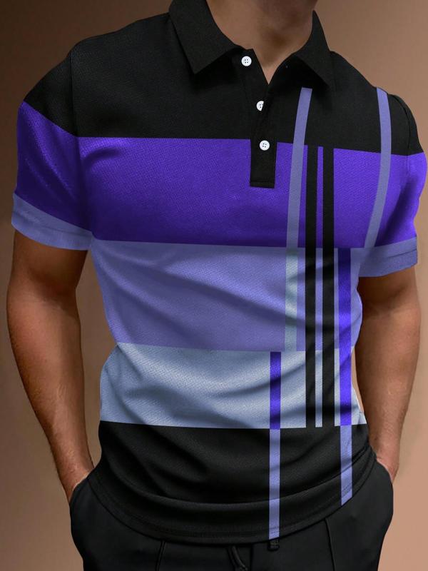 Men's Regular Fit Patchwork Half Button Polo Shirt, Polo Shirts Men, Polo Clothes, Casual Short Sleeve Polo Tee for Summer, Streetwear Menswear for Daily Wear