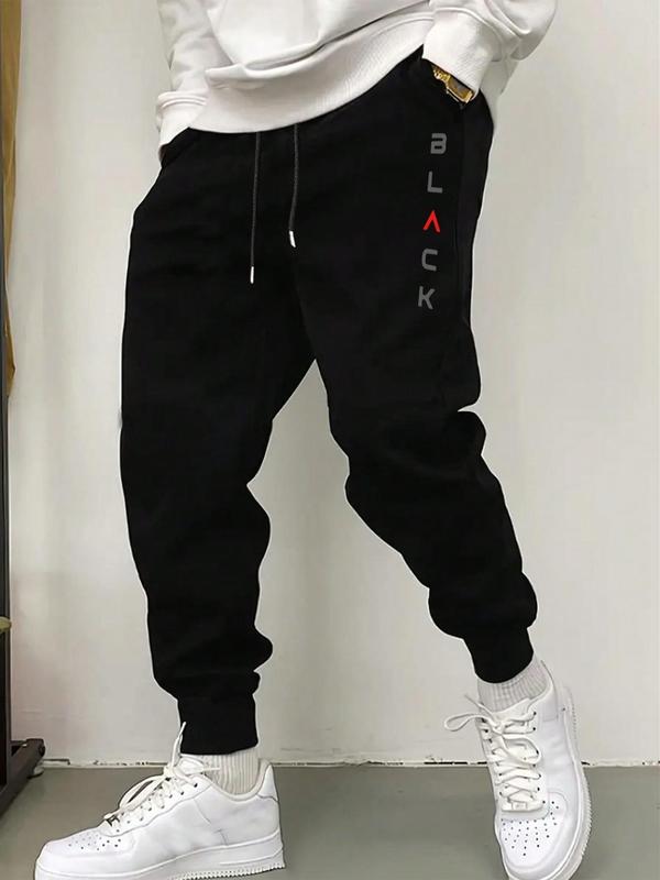 Men's Letter Print Drawstring Waist Sweatpants, Casual Regular Fit Pocket Jogger Pants for Daily Wear, Men's Trousers for All Seasons