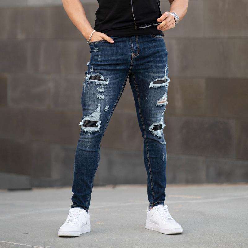 Men's Ripped Jeans Slim Fit Skinny Stretch Comfy Denim Jeans Pants Fashion Comfort Tapered Leg