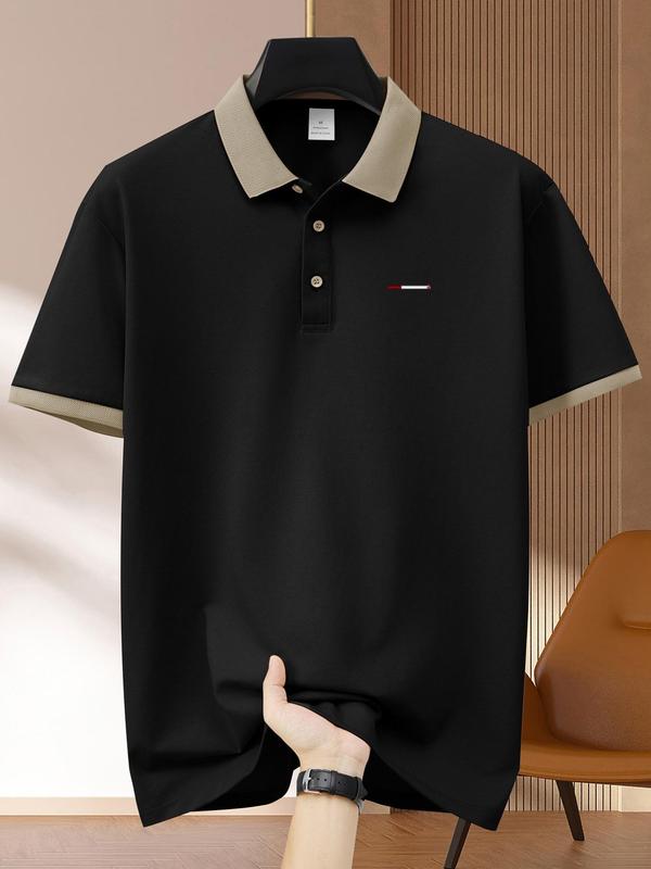 Men's Regular Fit Striped Pattern  Short Sleeve Polo Shirt, Casual Button Front Collared Top for Summer, Fashion Men's Clothes for Daily Wear