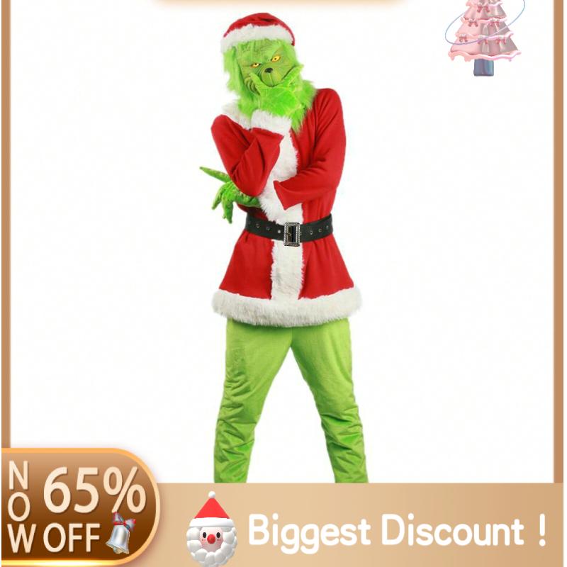 Christmas Santa Costume Halloween Green Monster Evil Costume For Women Men Santa Xmas Outfit Holiday Adult Cosplay