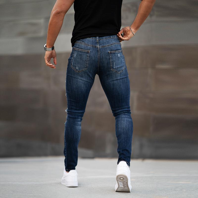 Men's Ripped Jeans Slim Fit Skinny Stretch Comfy Denim Jeans Pants Fashion Comfort Tapered Leg