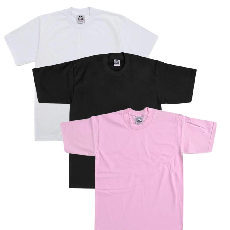 3 Pack PROCLUB Short Sleeve Heavyweight Crew Neck T-Shirt Casual Menswear Tshirt