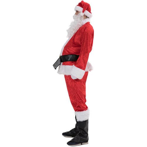 Christmas Santa Claus Cosplay Costume, Red Santa Zipper Coat+Pants+Hat+Belt+Beard+Shoes