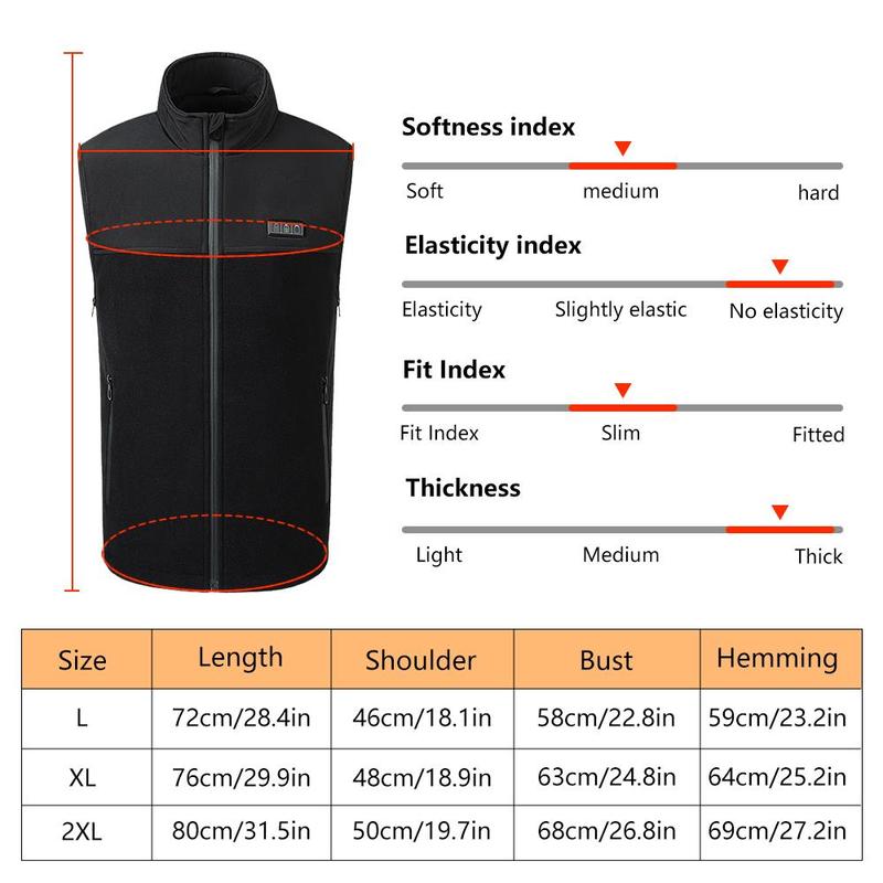 Men's Fleece Heated Vest, Size Adjustable, 13 Heating Zones, Winter Body Warmth, For Hunting, Black