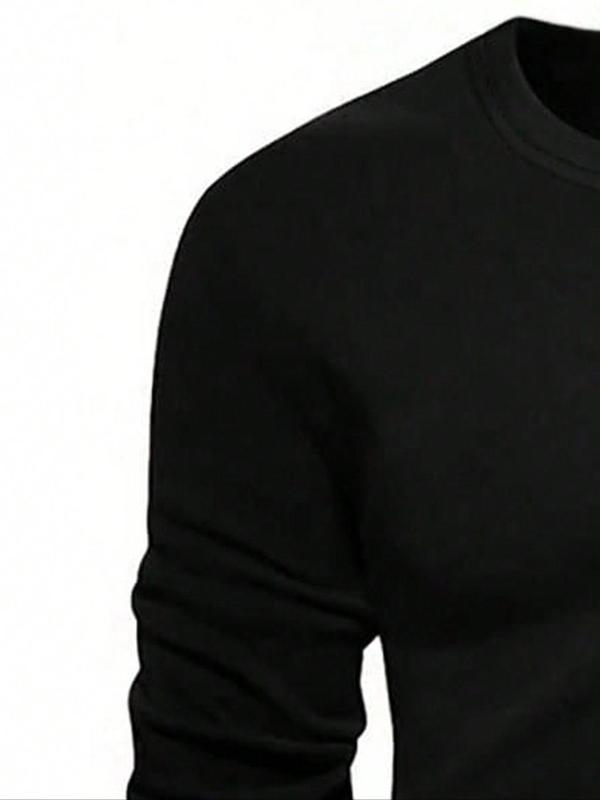 Men's Solid Long Sleeve Crew Neck T-shirt, Casual Regular Fit Basic Round Neck Tee for Fall & Winter, Men's Clothes for Daily Wear