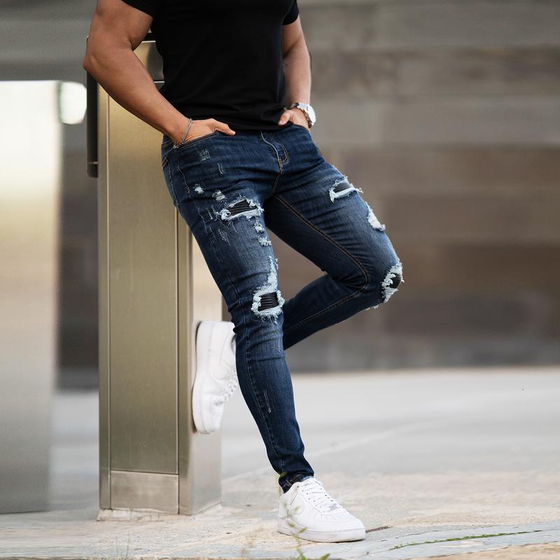 Men's Ripped Jeans Slim Fit Skinny Stretch Comfy Denim Jeans Pants Fashion Comfort Tapered Leg