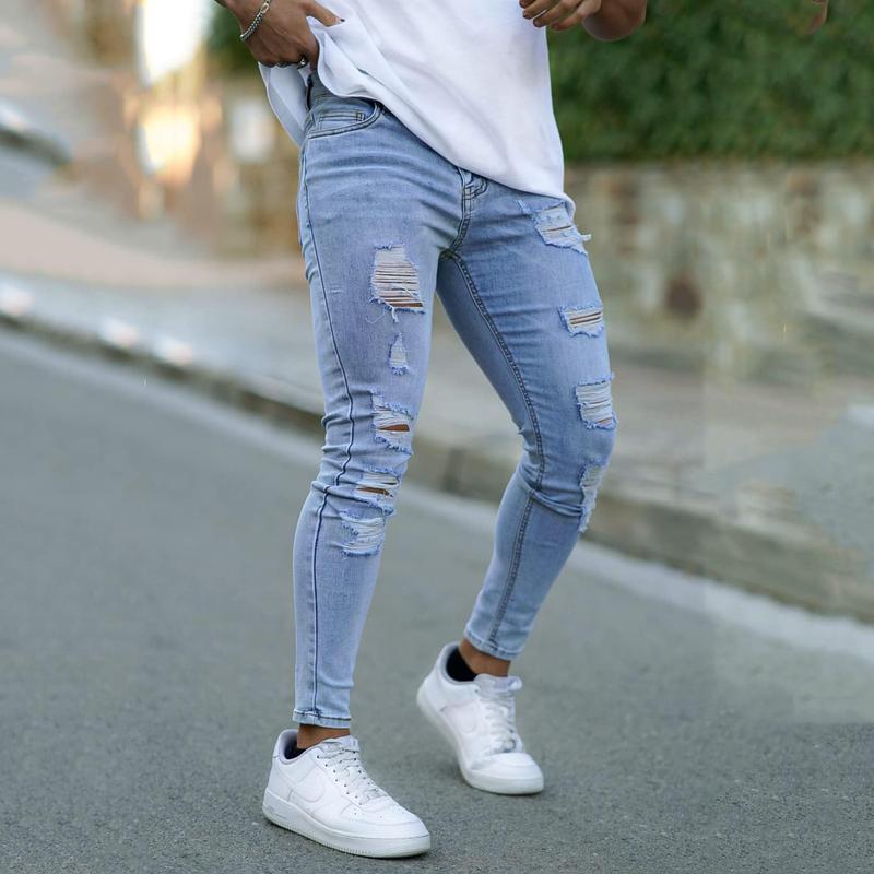 Men's Ripped Jeans Slim Fit Skinny Stretch Comfy Denim Jeans Pants Fashion Comfort Tapered Leg