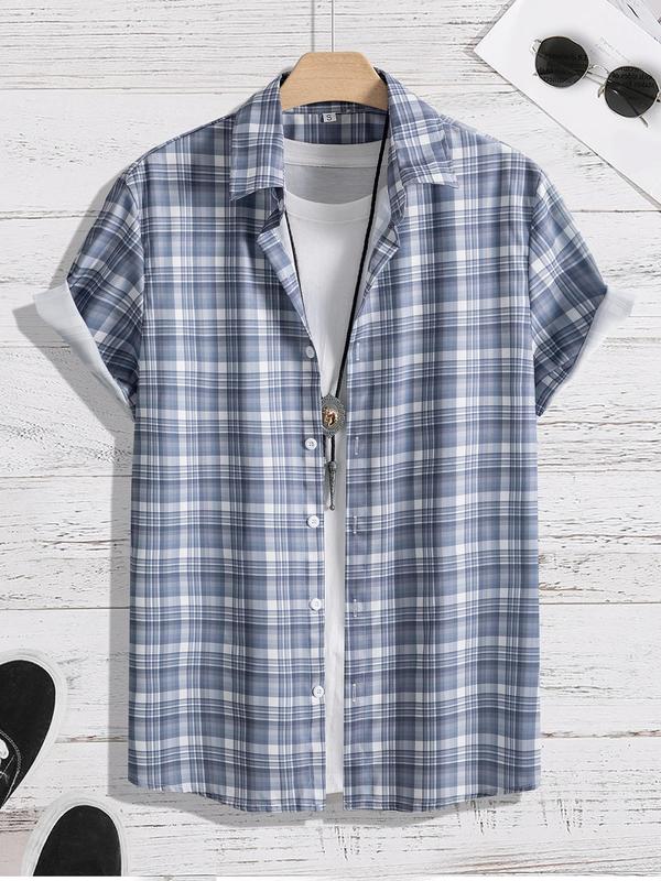 Men's Regular Fit Plaid Print Button Front Shirt Without Tee, Summer Clothes