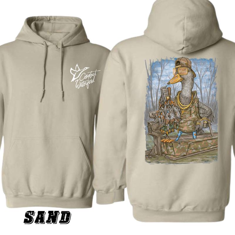 Contact Waterfowl Hoodie - Fun Camouflage Duck Hunter Design , Cozy Sand Color Pullover for Waterfowl Hunting Enthusiasts , Unisex Outdoor Apparel , Perfect for Hunting and Nature Adventures Underwear Menswear Tops