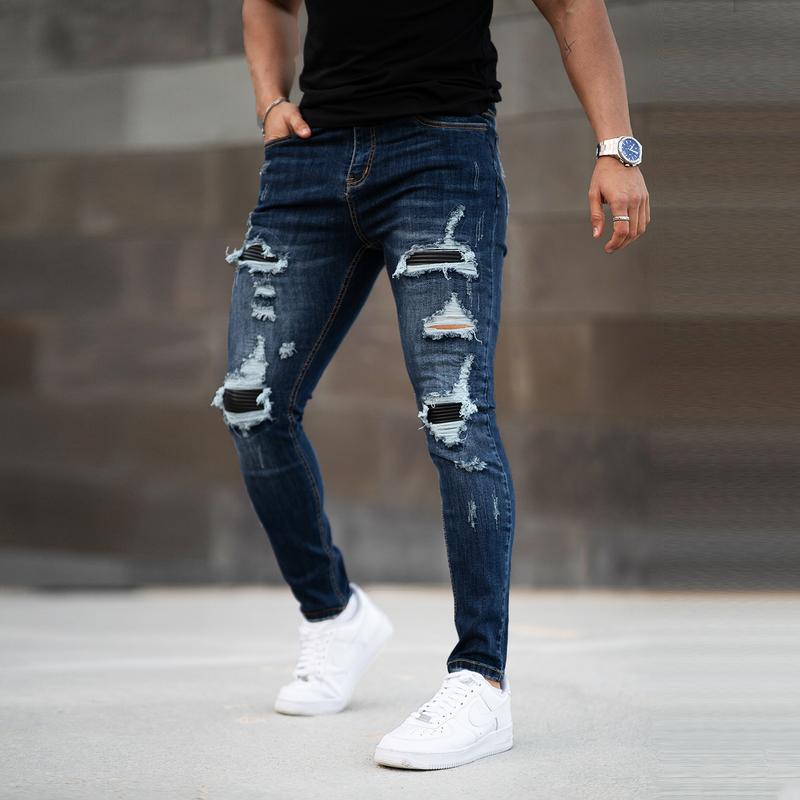 Men's Ripped Jeans Slim Fit Skinny Stretch Comfy Denim Jeans Pants Fashion Comfort Tapered Leg